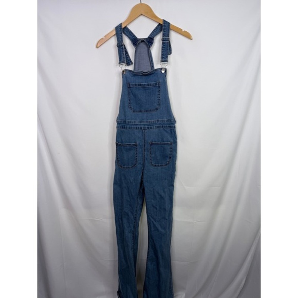 Edikted Denim Overalls Women Size S Blue Flare Leg Jumpsuit - Picture 8 of 8